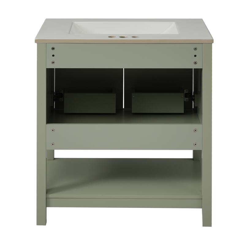 Bathroom Vanity with Sink, Bathroom Cabinet with 2 Soft Closing Doors, Single Basin Vanity with Storage Rack and Open Shelf