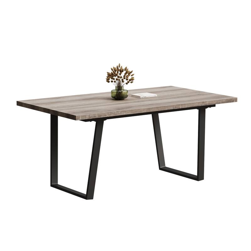 GDFStudio - Kavon Modern Minimalist Wooden Dining Table with Sturdy Metal Frame & Spacious Rectangular Top