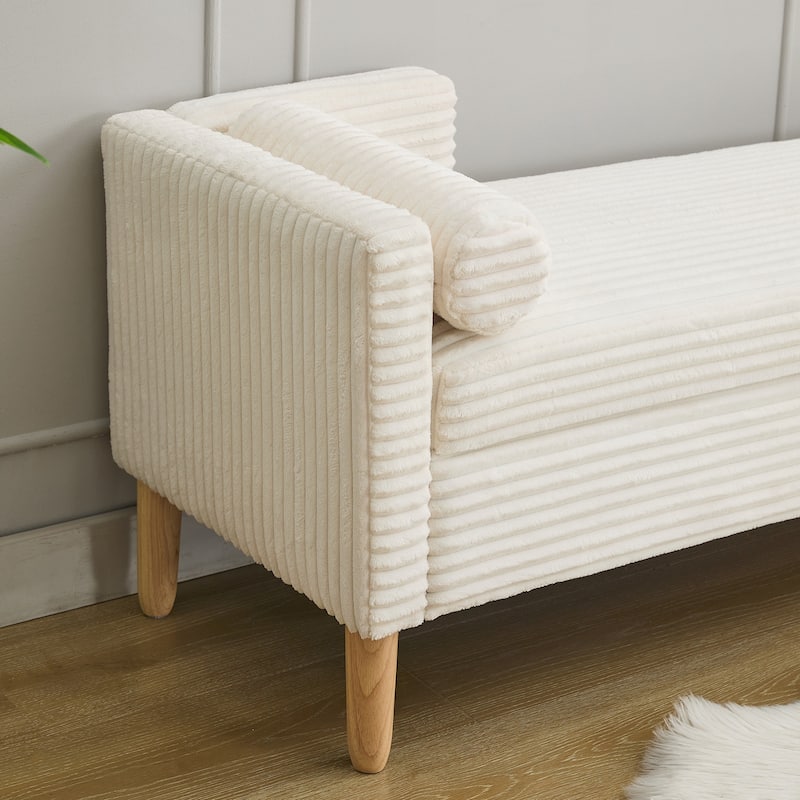 Corduroy Storage Soft Bench with Armrests, Backrest and Two bolster Pillows for Living Room, Entryway and Bedroom