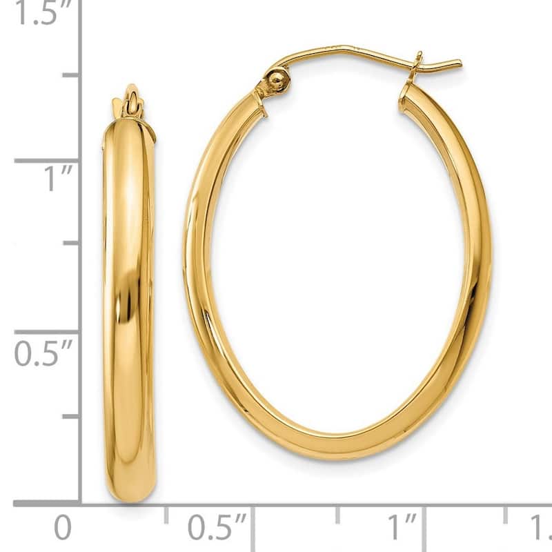 Curata 10k Yellow Gold Polished Oval Hoop Earrings - 30x22mm