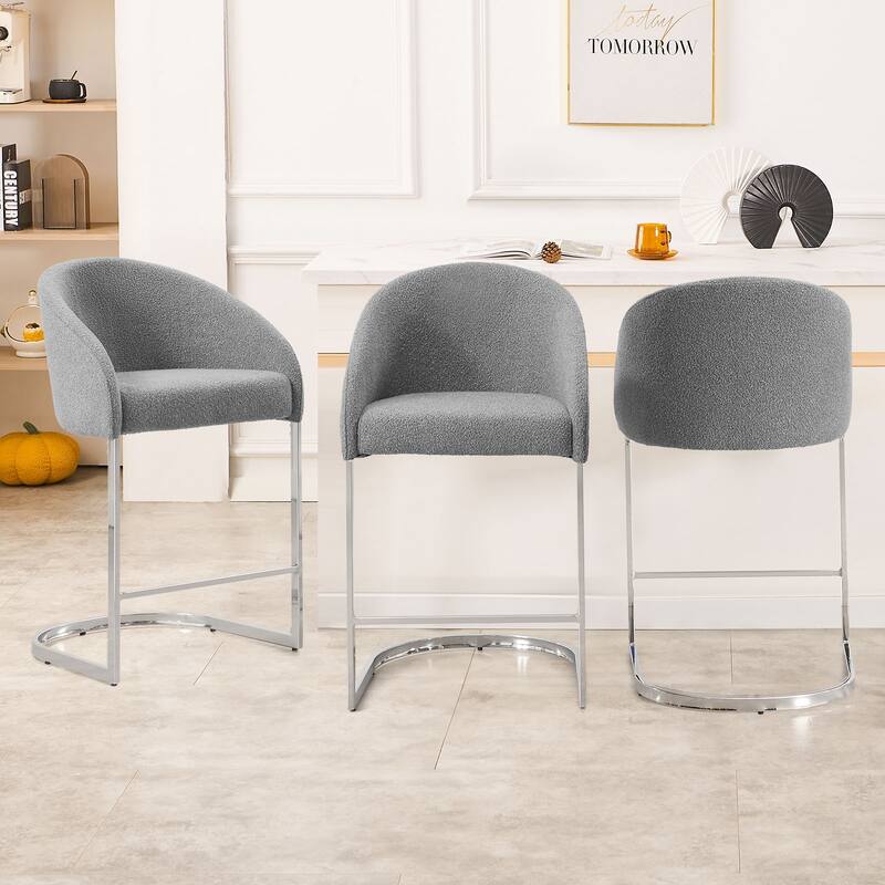 26" Fabric Upholstered Counter Height Bar Stools with Arms - 37" H x 22.4" W x 22" D - Set of 3 - Grey