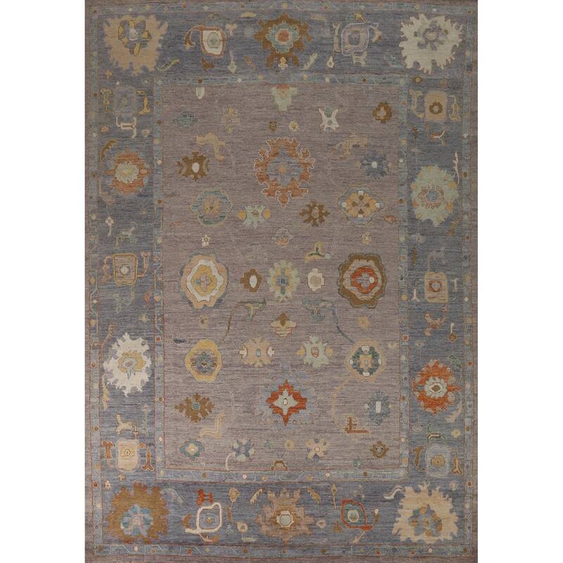 Hand Knotted Oriental 100% Wool Carpet Transitional All-Over Greys & Charcoal Oushak Area Rug - 11' 10'' X 8' 10''