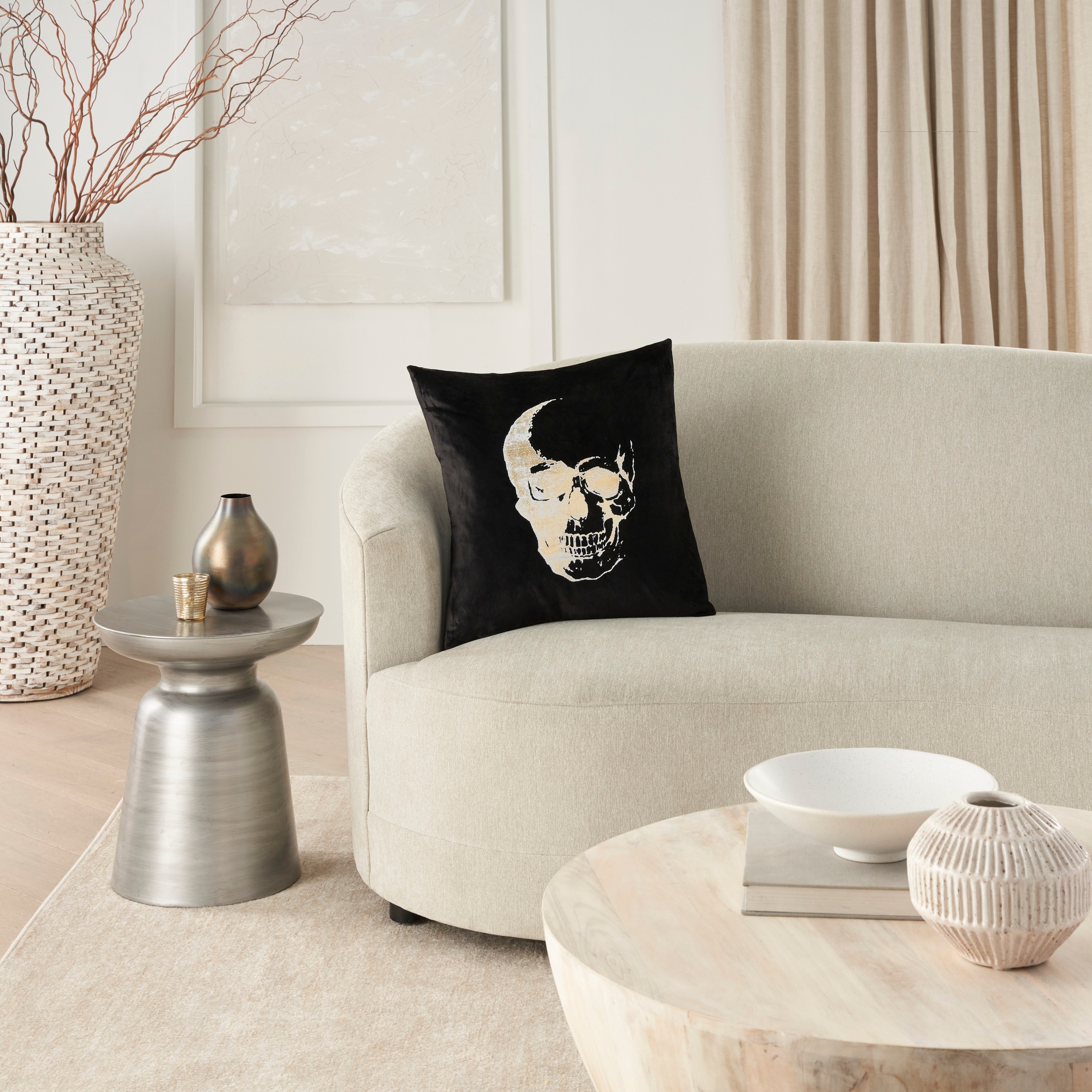 Mina Victory Metallic Skull Throw Pillow