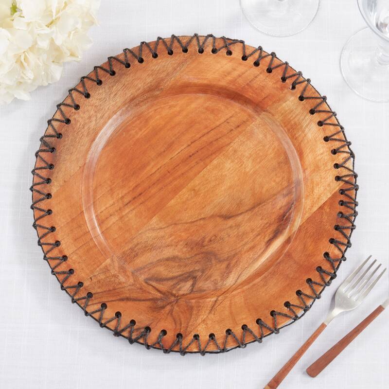 Rustic Stitched Edge Wood Charger (Set of 4)