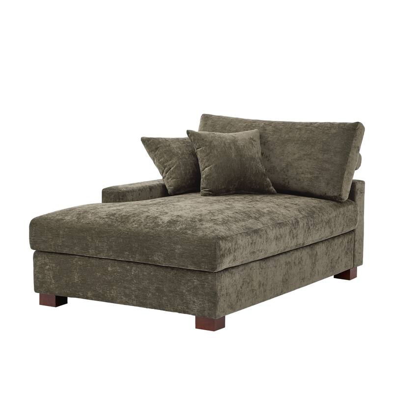 Plush Chenille Single Modular Sectional Sofa Chaise with Pillows