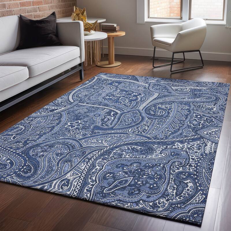 Premium Washable Super Soft Traditional Paisley Mayfield Rug - Navy - 9' x 12' - Rectangle