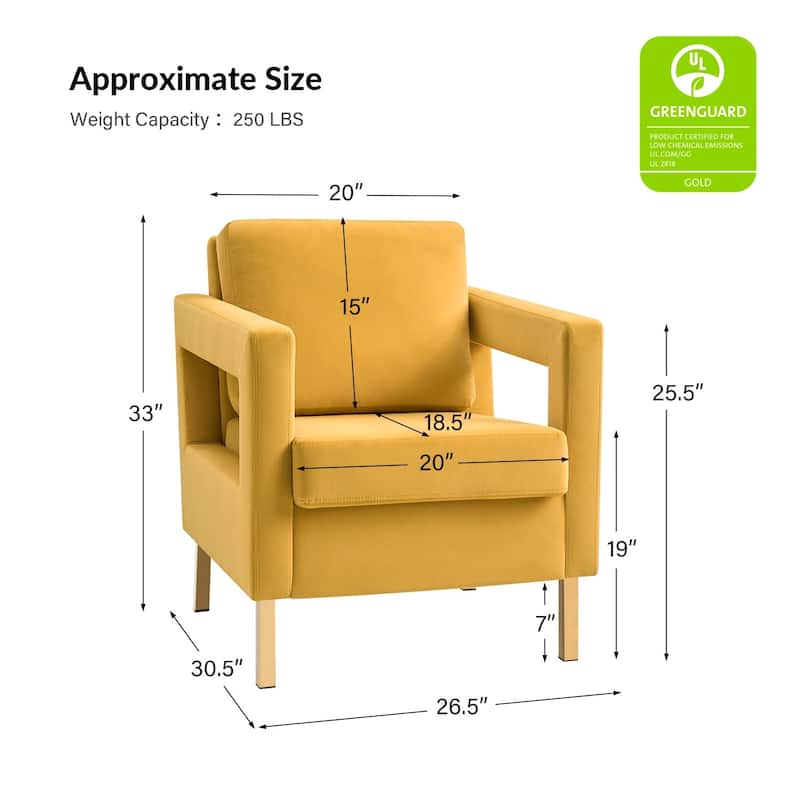 Valentina Comfy Accent Armchair with Golden Metal Legs and Removable Cushions by HULALA HOME