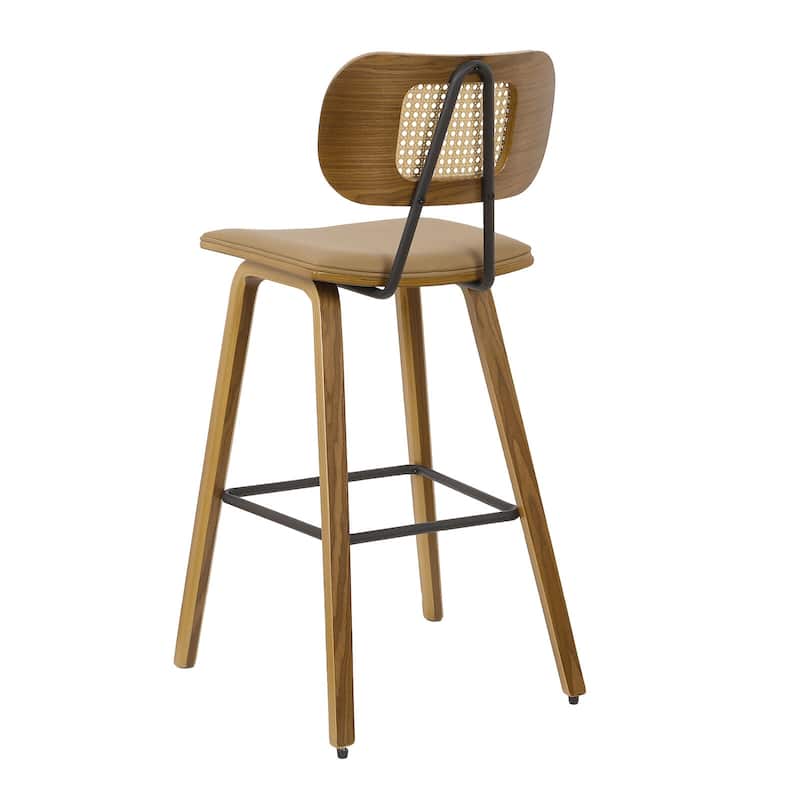 26-inch Wood Counter Height Bar Stools with Rattan Back