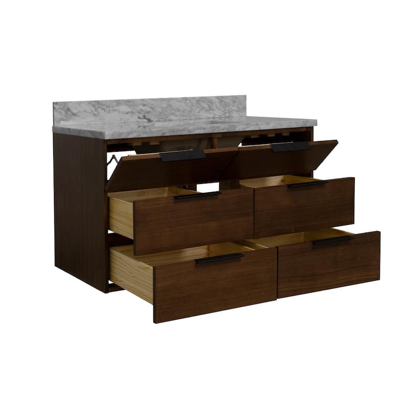 KitchenBathCollection Oslo 42" Floating Wall-Mounted Bathroom Vanity with Carrara Marble Top