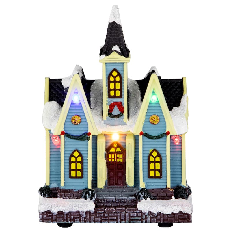 LED Lighted Snowy Church Christmas Village Display Piece - 6"
