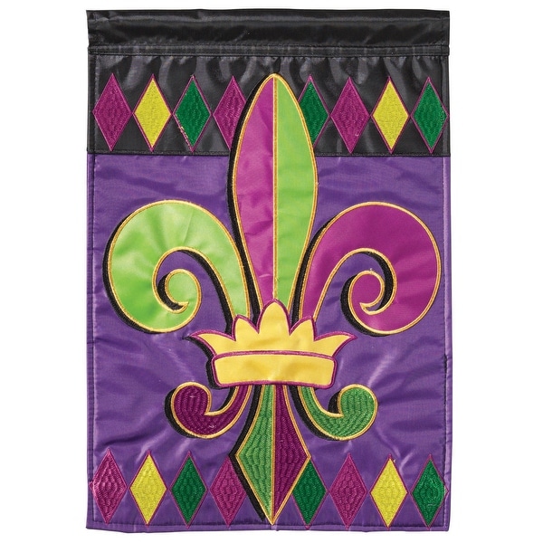 Purple and Green Regal Fleur De Lis Rectangular Garden Flag 18" x 13" - N/A