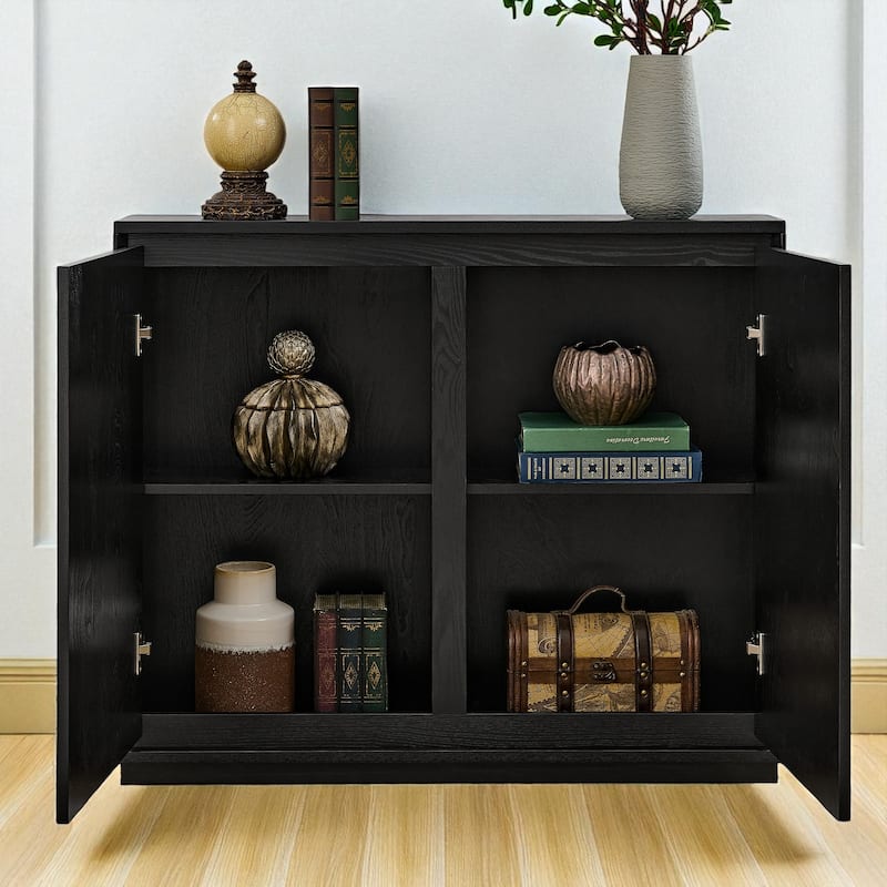 39" V-Shape Fluted Storage Cabinet, Mid Century Modern Buffet Sideboard with Outlet Holes for Entryway Kitchen