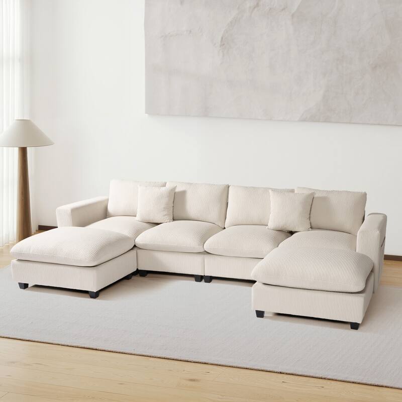 Hamilton 6-Piece Corduroy Upholstered Modular Sectional with USB Port