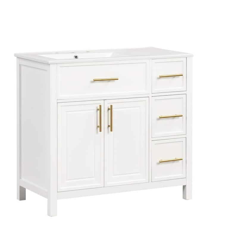 36 inch Freestanding Bathroom Vanity Set in Off White with Integrated Ceramic Sink