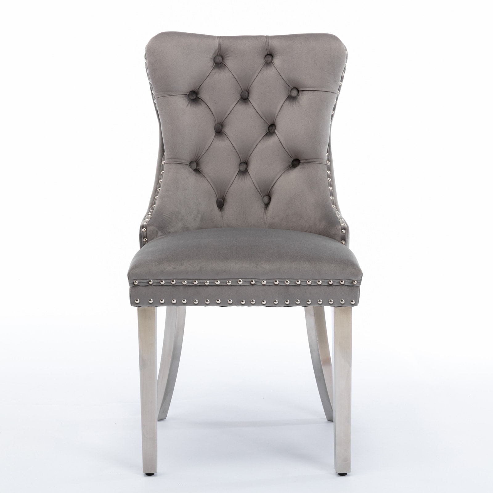 Modern Velvet Upholstered Dining Chair with Stainless Steel Legs and Nailhead Trim, Set of 2