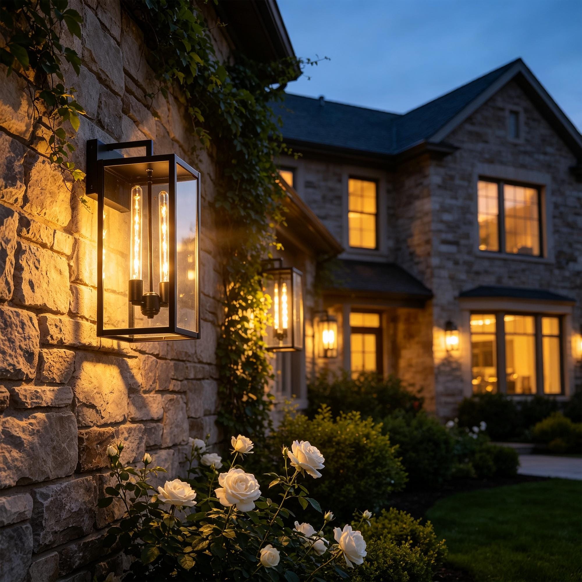 4 Pack Black Outdoor Lighting Wall Sconce with Clear Glass