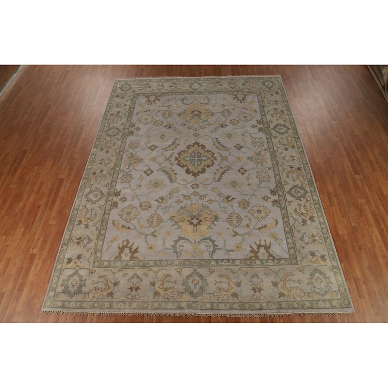 All-Over Floral Oushak Oriental Area Rug Hand-Knotted Wool Carpet - 9'1"x 12'1"