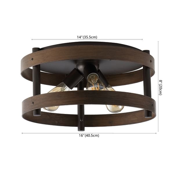 Paulina 16" 3-Light Farmhouse Industrial Iron LED Flush Mount, Brown Wood Finished/Oil Rubbed Bronze by JONATHAN Y