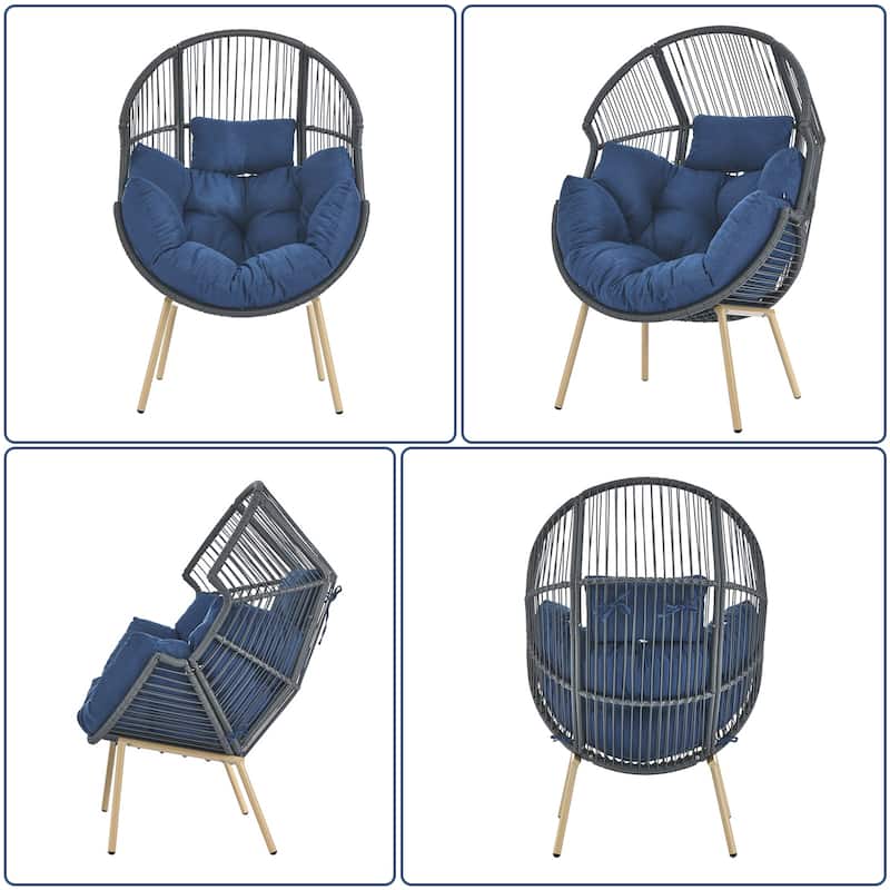 Outdoor Egg Chair with Ottoman with Stand and Cushion