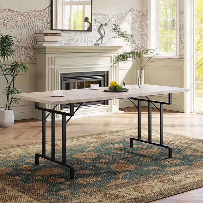 Dining Table, Rectangular Wooden Kitchen Table for 6, Industrial Farmhouse Kitchen Sets - Grey+black