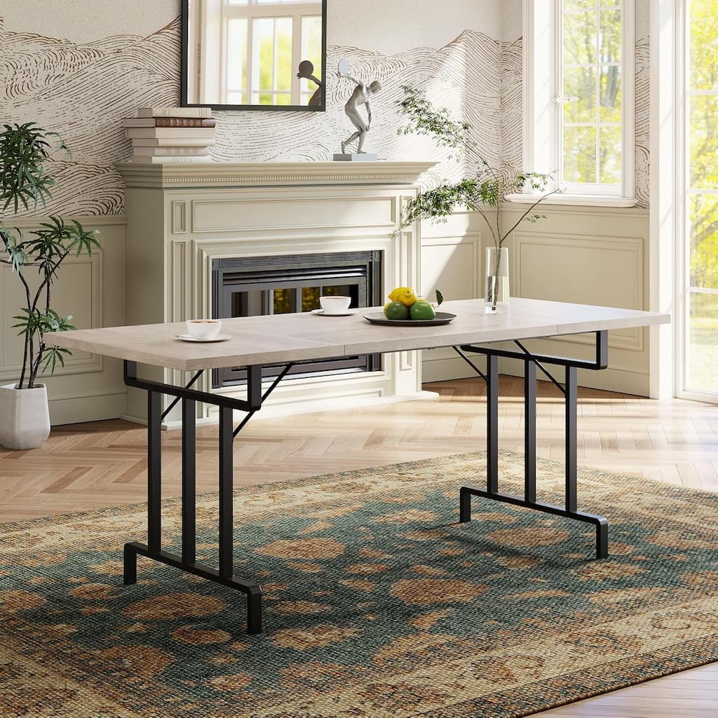 Dining Table, Rectangular Wooden Kitchen Table for 6, Industrial Farmhouse Kitchen Sets