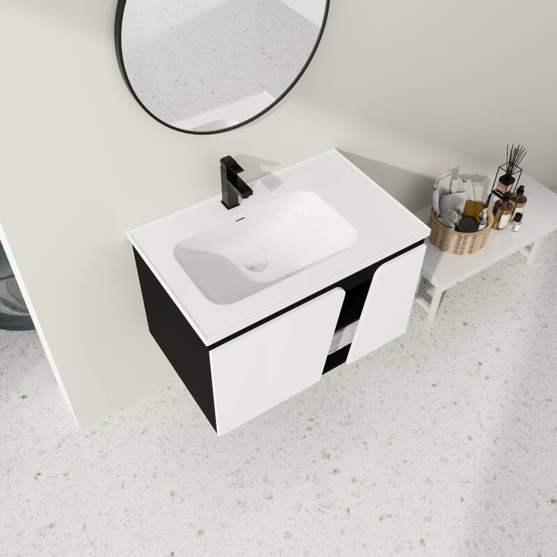GDFStudio - Lennox Floating Bathroom Vanity with Ceramic Sink, Soft-Close Door