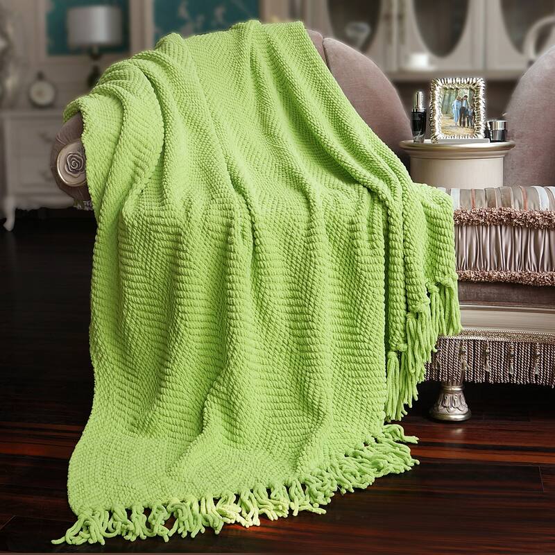 Knitted Tweed Couch Throw - Lettuce Green - 60" x 80"