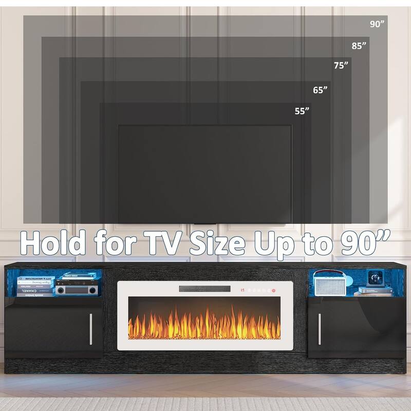 Bossin 80" Fireplace TV Stand with 36" Electric Fireplace, TV Stand for TVs Up to 90", 16 Colors LED Lights/Entertainment Center