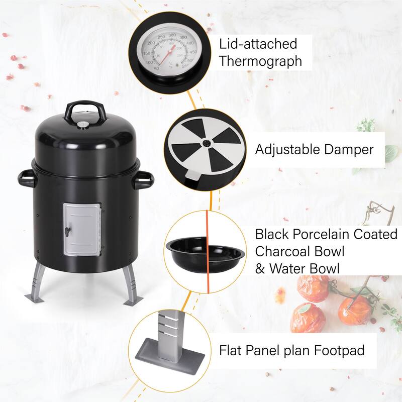 17" 2-In-1 Charcoal Patio Smoker & Grill with Built-in Thermometer