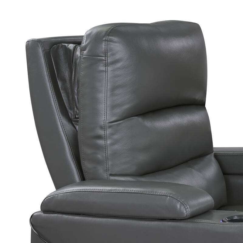 Lena 37" Faux Leather Power Recliner - Heat & Massage, Storage Arms
