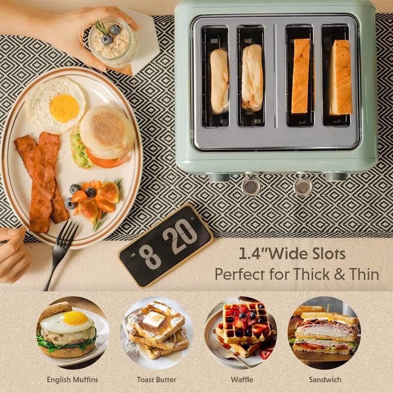 BUYDEEM 4-Slice Stainless Steel Toaster with Extra Wide Slots,7-Shade Settings