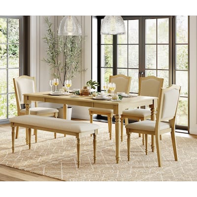6-Piece Dining Table Set with Bench, Farmhouse Dining Set for 6, Oak
