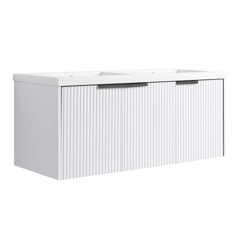 Wall Mounted Bathroom Vanity with Resin Double Sink