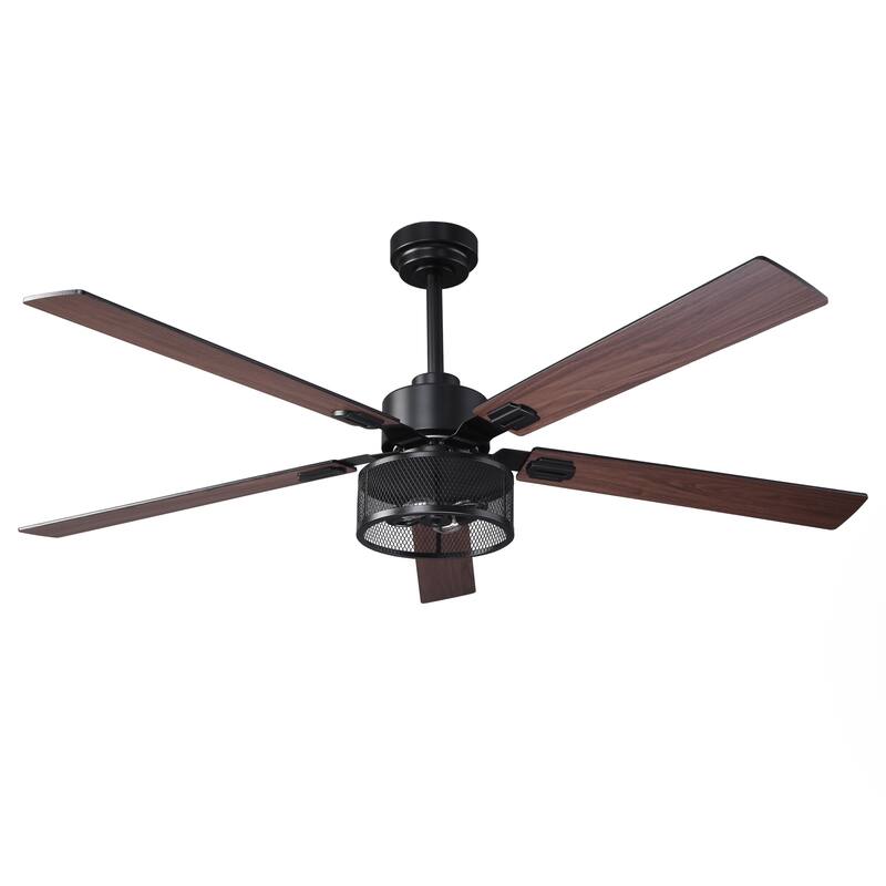 60" Matte Black Reversible Wood 5-Blade Smart Ceiling Fan with Light and APP Control
