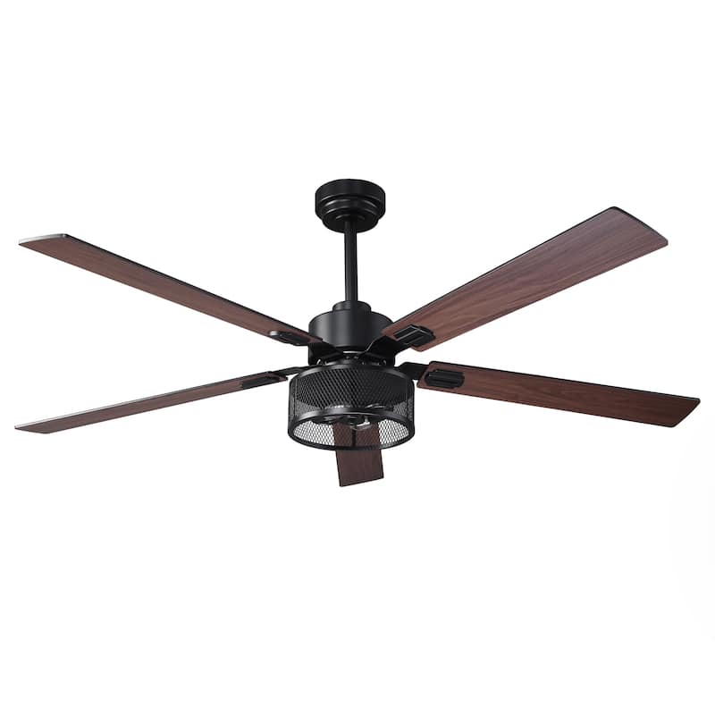 Vaczon 60" Black Reversible Wood 5-Blade Smart Ceiling Fan with Light and APP Control