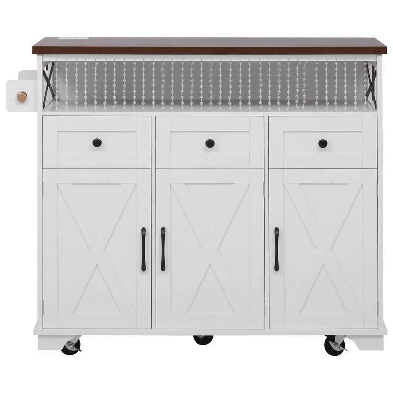 Kitchen Island with Drop Leaf, 3 Doors and 3 Drawers