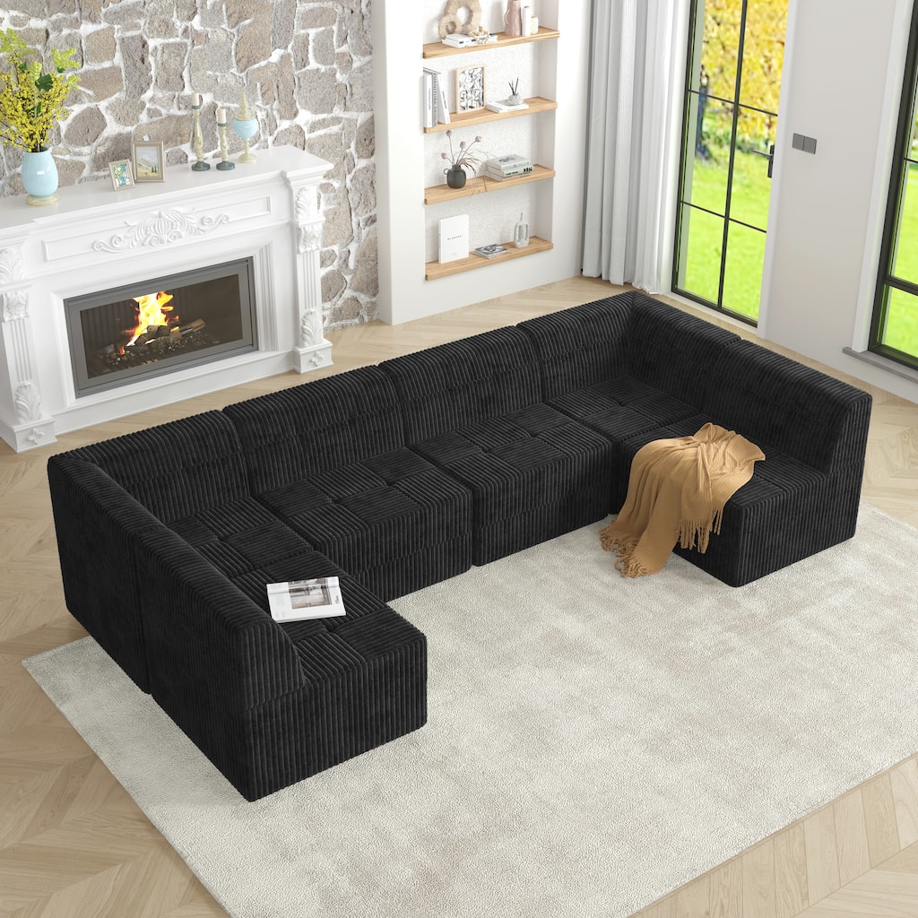 Roomfitters U-Shape Modular Sectional Sofa, Oversized Corduroy Sleeper Couch with Comfy Cushions, Space-Saving Design
