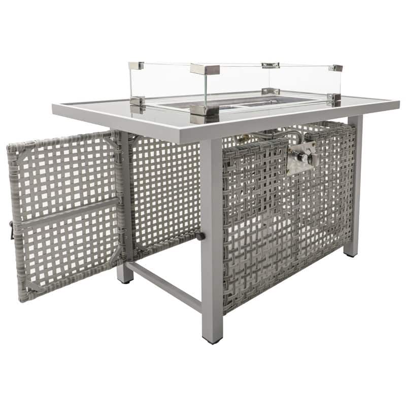 43" Propane Gas Fire Pit Table, 60000 BTU Rectangular Open Weave Wicker Fire Pit with Glass Wind Guard
