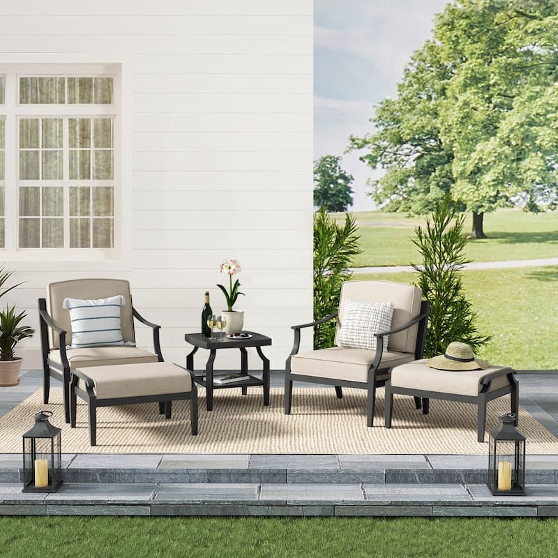 Patio Aluminum Conversation Sofa Set With Sunbrella Cushions - 5-Piece Ottoman