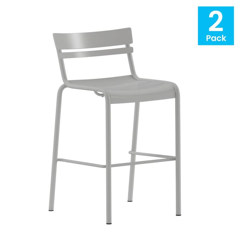 2PK Modern Commercial Grade 2 Slat Indoor/Outdoor Steel Bar Stool