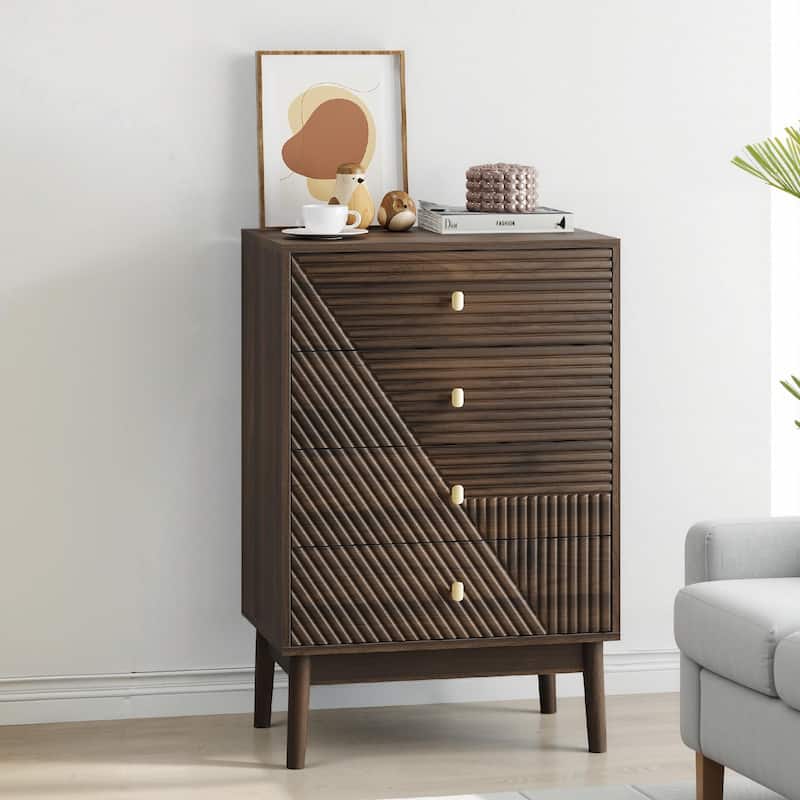 Mid-Century Modern Dresser with Gold Knobs - Walnut