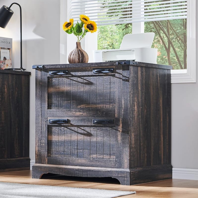 Farmhouse File Cabinet, Wood Filing Cabinets, Office Storage Cabinet - Dark Rustic Oak