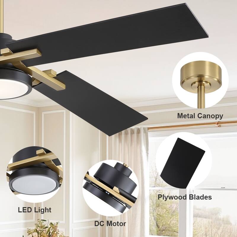 MLiAN 56 In./ 72 In. 4 Plywood Blades Indoor LED Light Ceiling Fan with Remote...
