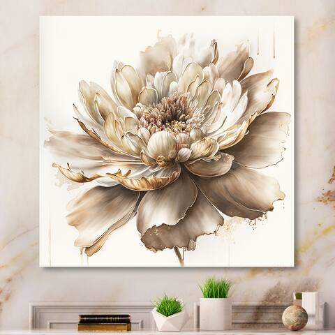 Designart "Single Beige Flower I" Floral & Botanical Canvas Wall Art