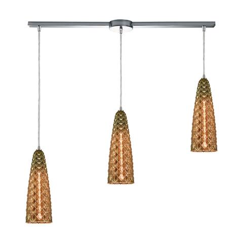 Glitzy 3-Light Linear Mini Pendant Fixture in Polished Chrome with Golden Bronze Plated Glass