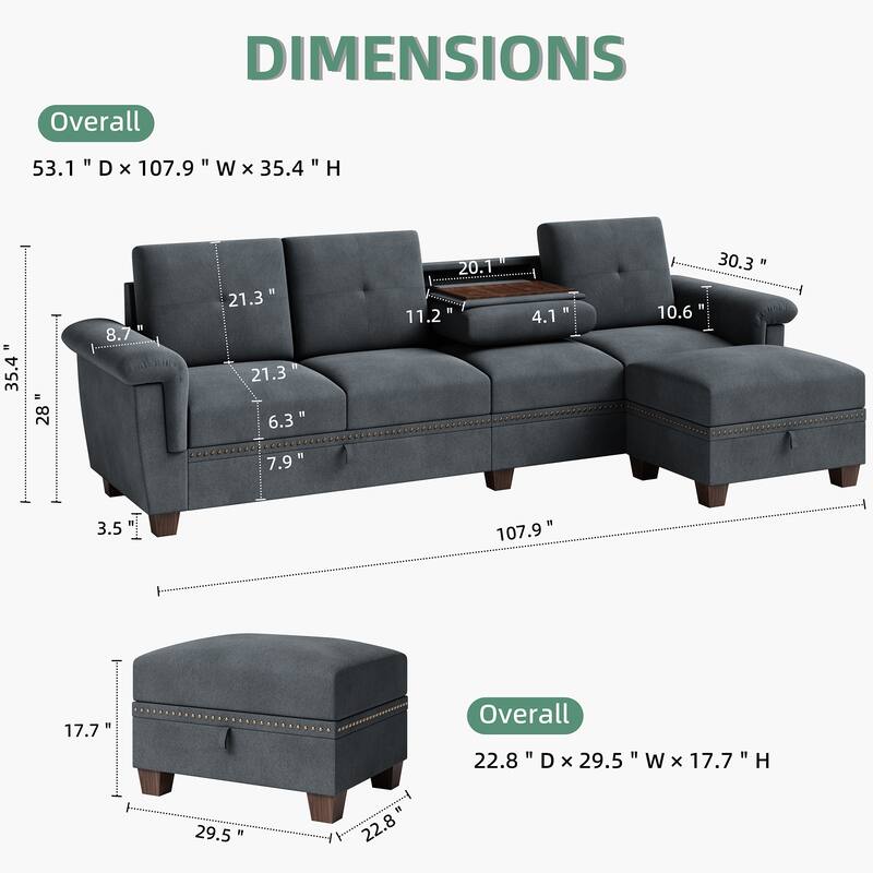 108'' Convertible Sectional Sofa with Seat Storage
