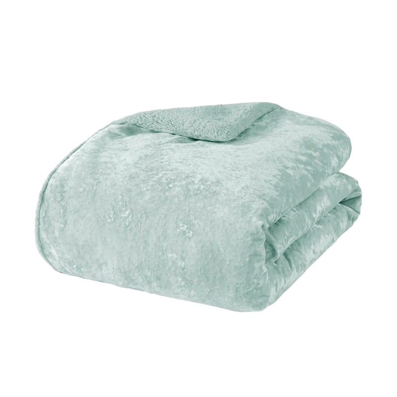 2 PCS Twin/Twin XL Crushed Velvet Sherpa Reversible Comforter Set Aqua