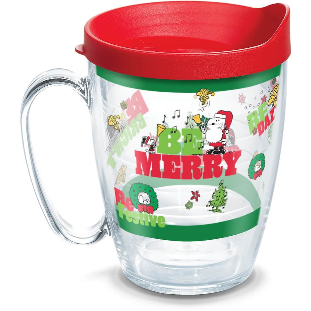 Tervis Peanuts Christmas Holiday Be Merry Made in USA Double Walled Insulated Travel Tumbler, Classic - 16oz Mug
