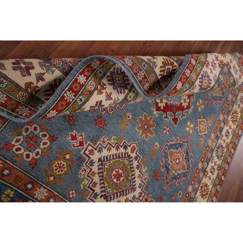 Kazak Blue Area Rug Hand-Knotted Wool Carpet - 4'11" x 6'11"