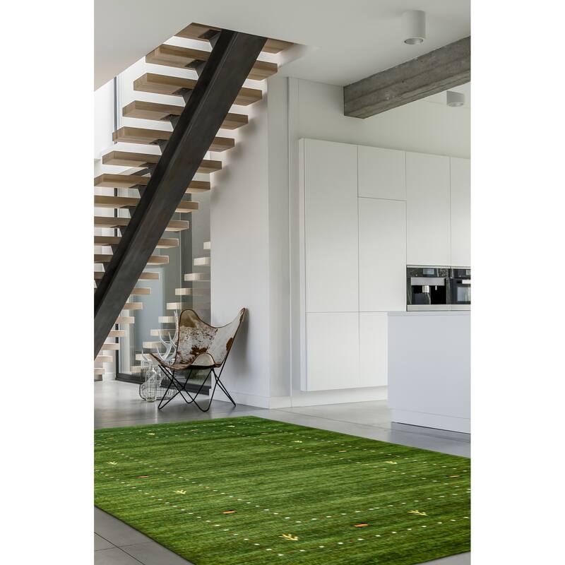 ECARPETGALLERY Hand Loomed Kashkuli Gabbeh Green Wool Rug - 4'11 x 7'9